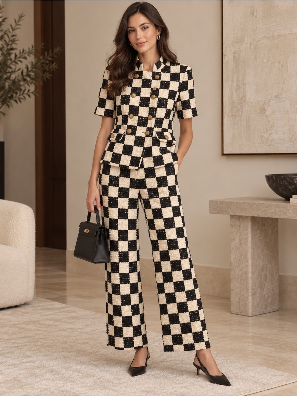 Gucci NWT Check Tweed Jacket & Ankle Pants Set IT 38